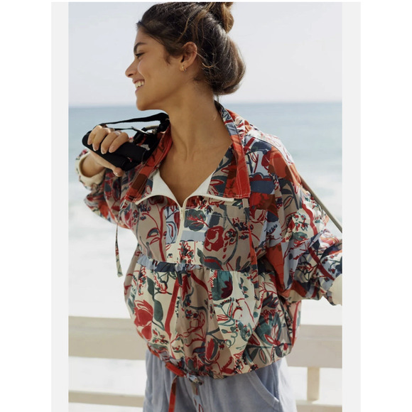 Daily Practice Anthropologie Windbreaker Jacket Floral Zip Boho Artsy Size XL - Picture 1 of 13